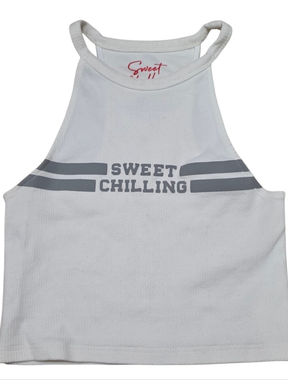 Sweet chilling white ribbed cropped top